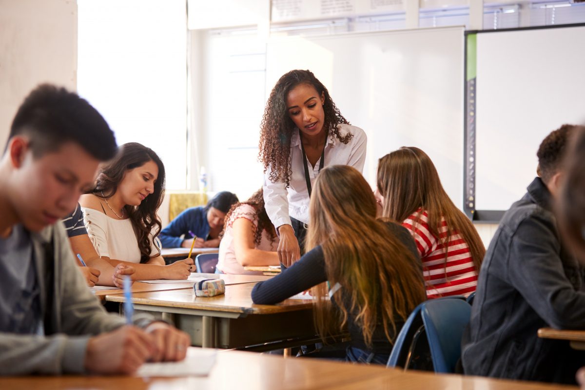 Teacher with students 